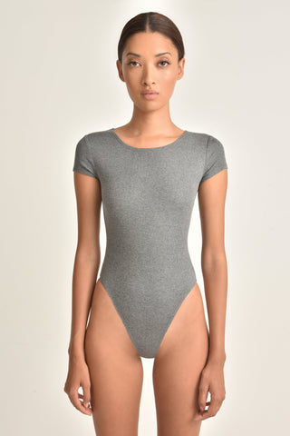 Dani Crewneck Ribbed Bodysuit_Heather Grey_Front