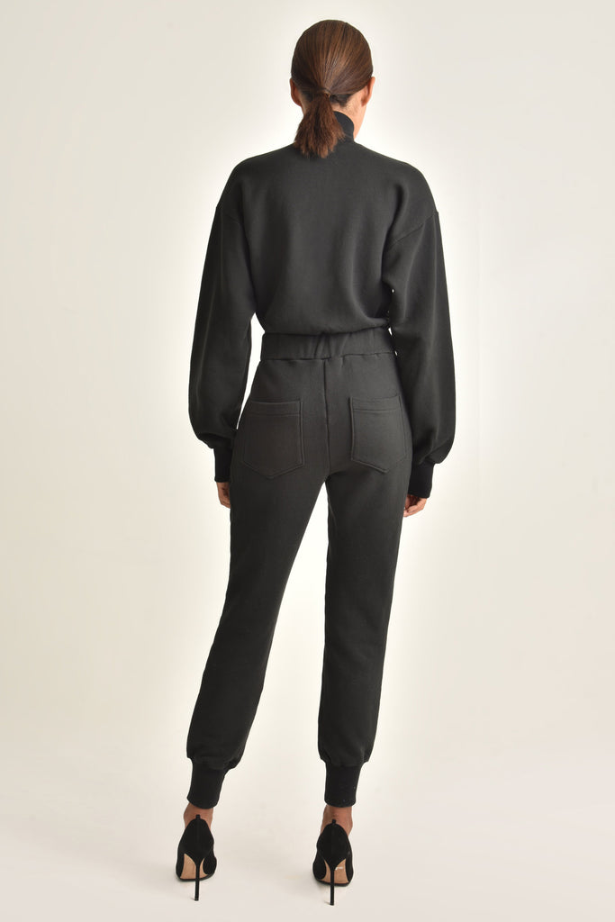Red-Eye French Terry Zip Front Jumpsuit_Black_Back