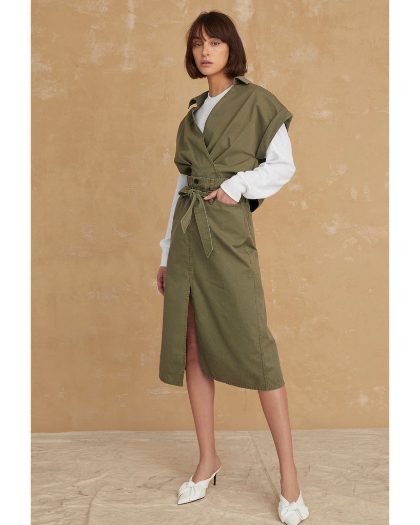 Rowe Washed Canvas Drop Shoulder Top in Military Green | MARISSA WEBB