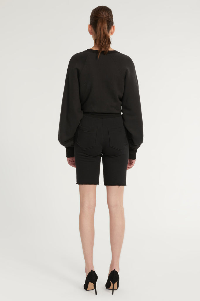 Romy Raw Edge French Terry Bermuda Short in Black