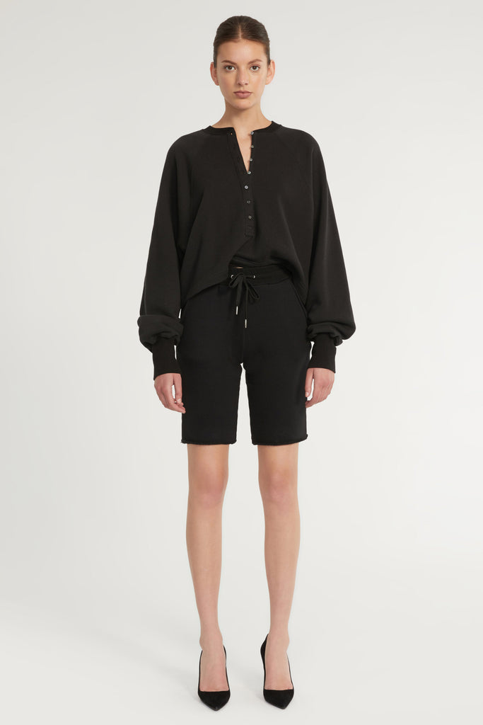 Romy Raw Edge French Terry Bermuda Short in Black