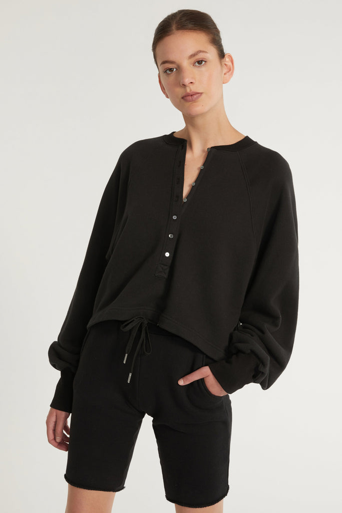 Romy Raw Edge French Terry Bermuda Short in Black