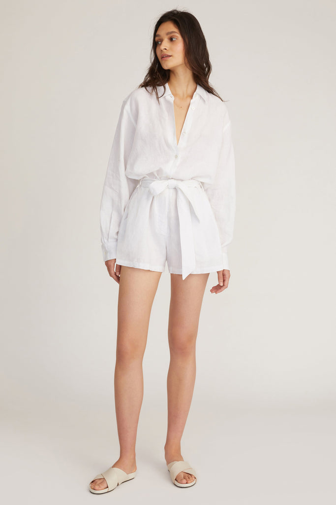 Rowan Linen Button Down Romper in Linen White