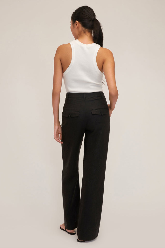Theo Linen Double Waist Trouser in Black | MARISSA WEBB