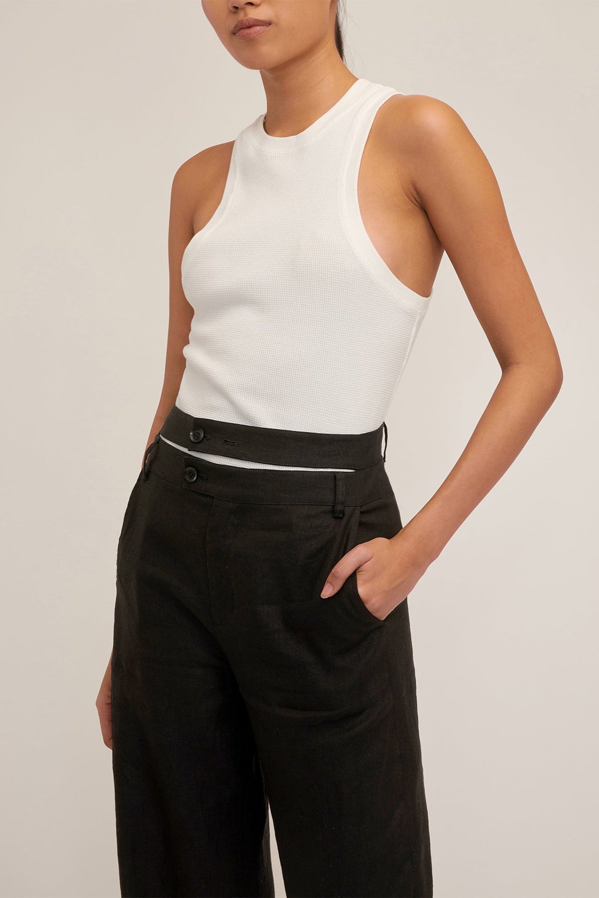 Theo Linen Double Waist Trouser in Black | MARISSA WEBB