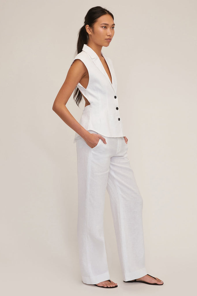 Theo Linen Double Waist Trouser in White | MARISSA WEBB