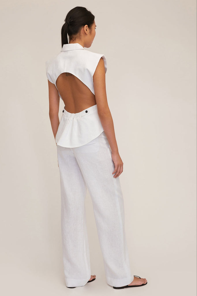 Theo Linen Double Waist Trouser in White | MARISSA WEBB