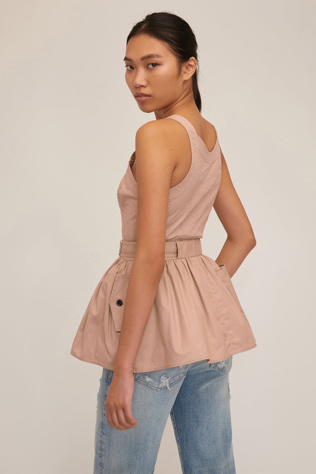 Brielle Canvas And Tulle Seamed Trench Vest | MARISSA WEBB