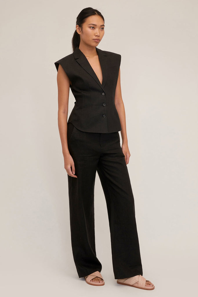 Enzo Linen Open Back Vest in Black | MARISSA WEBB