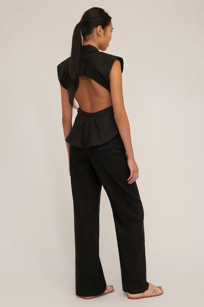 Enzo Linen Open Back Vest in Black | MARISSA WEBB