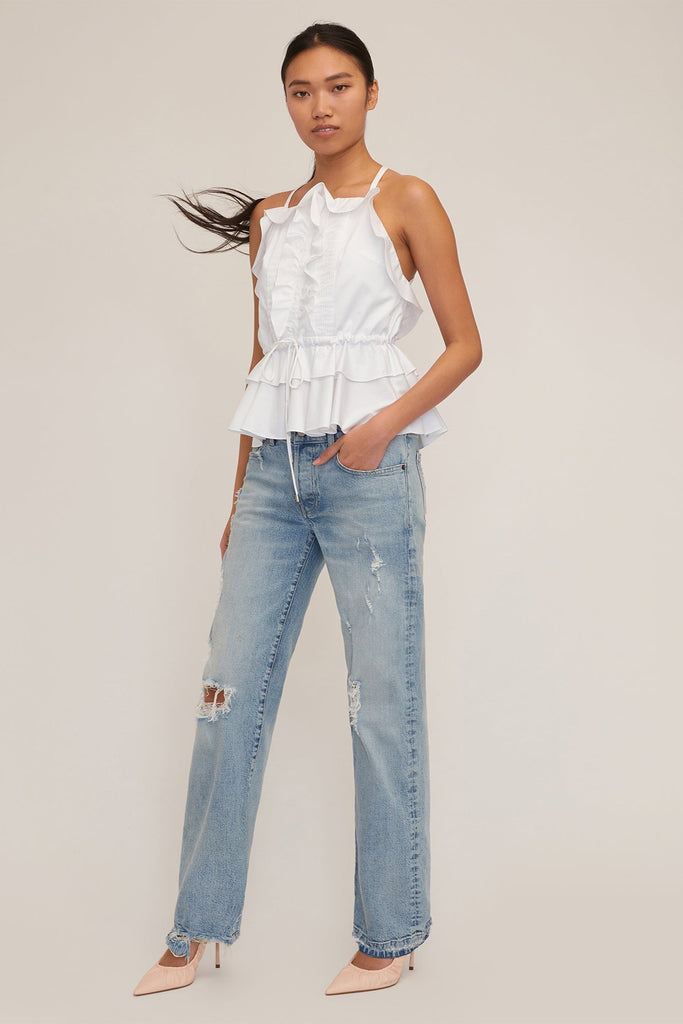 Bex Ruffle Apron Top in White | MARISSA WEBB
