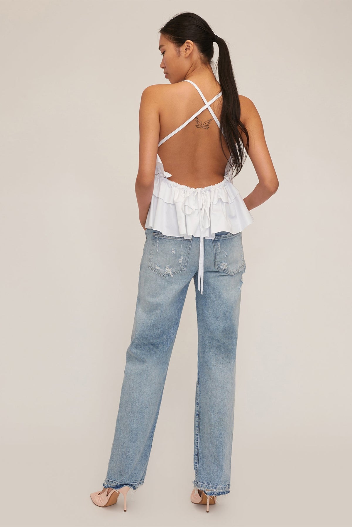 Bex Ruffle Apron Top in White | MARISSA WEBB
