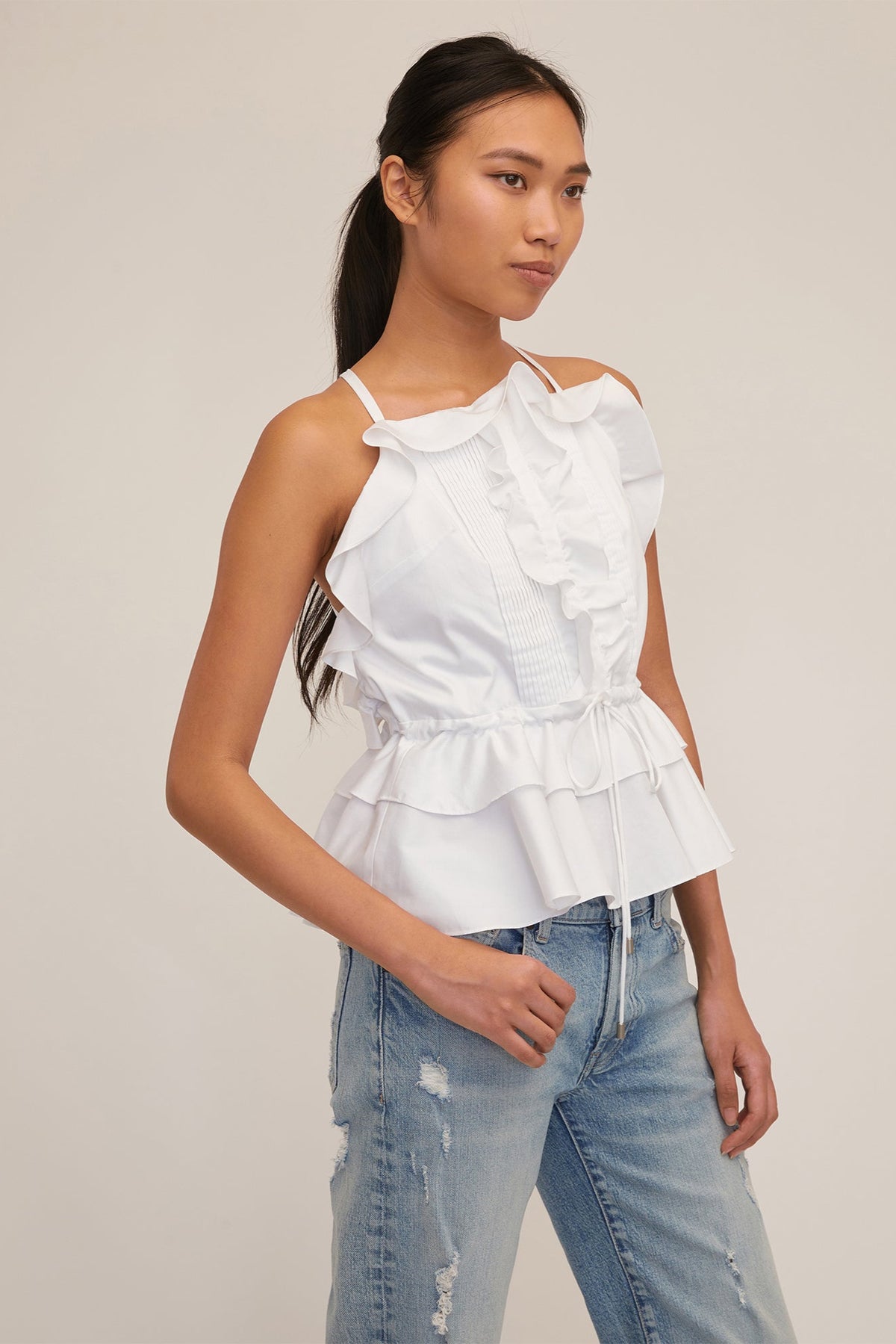 Bex Ruffle Apron Top in White | MARISSA WEBB