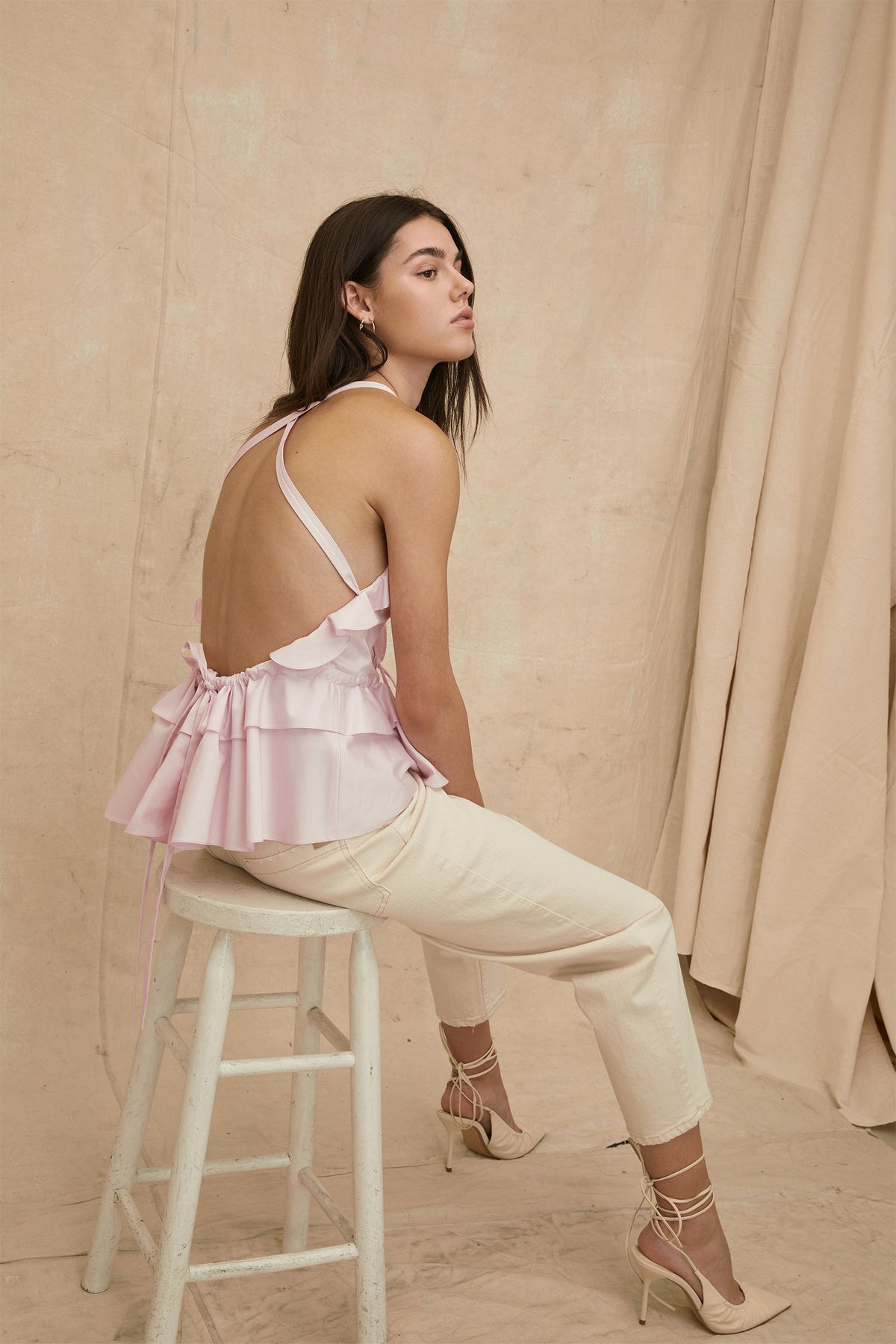 Bex Ruffle Apron Top in Soft Pink | MARISSA WEBB