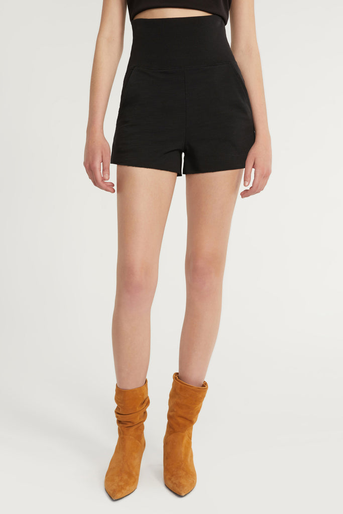So High Waisted Slub Cotton Short in Black