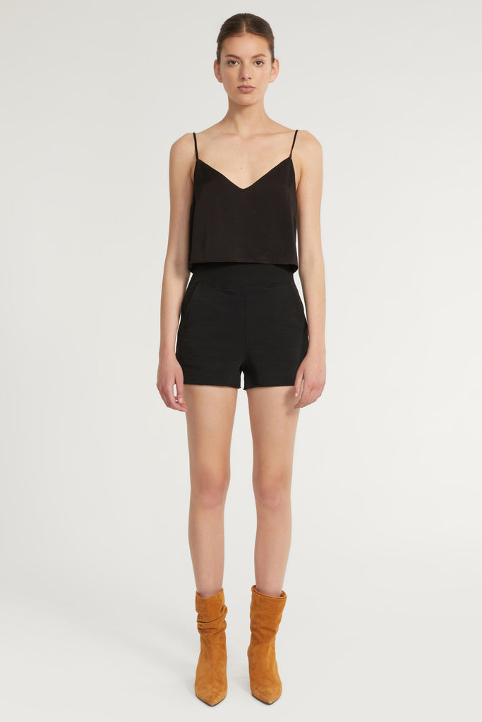 So High Waisted Slub Cotton Short in Black