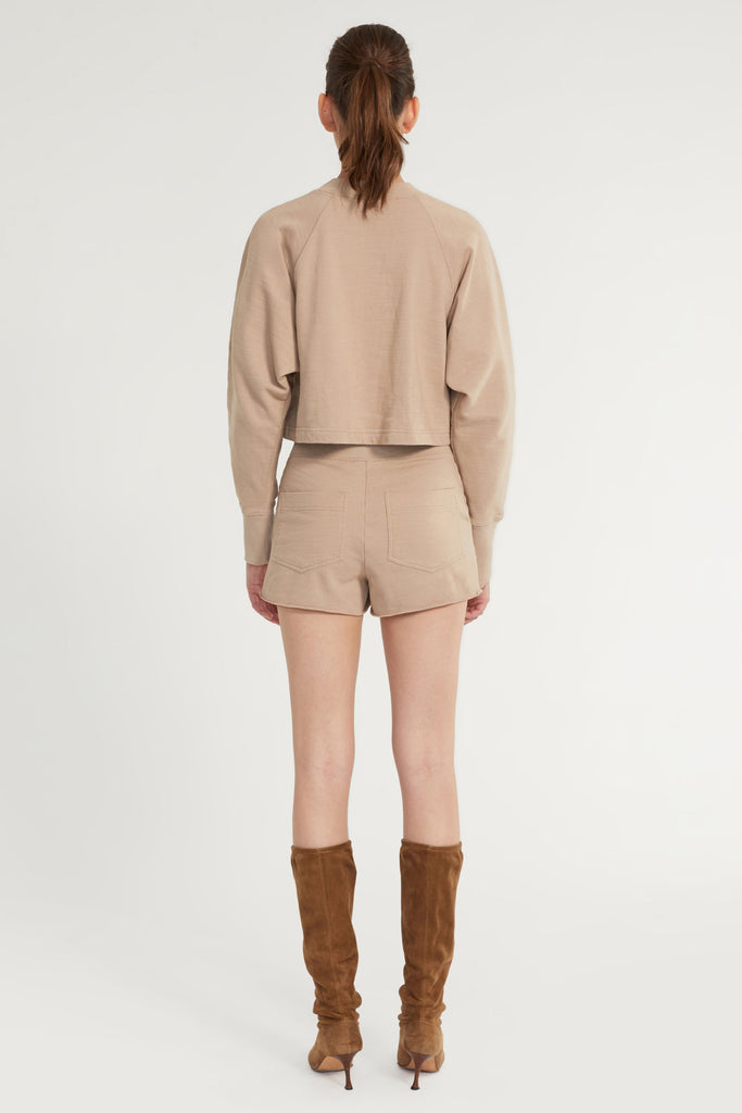 So High Waisted Slub Cotton Short in Stone Taupe