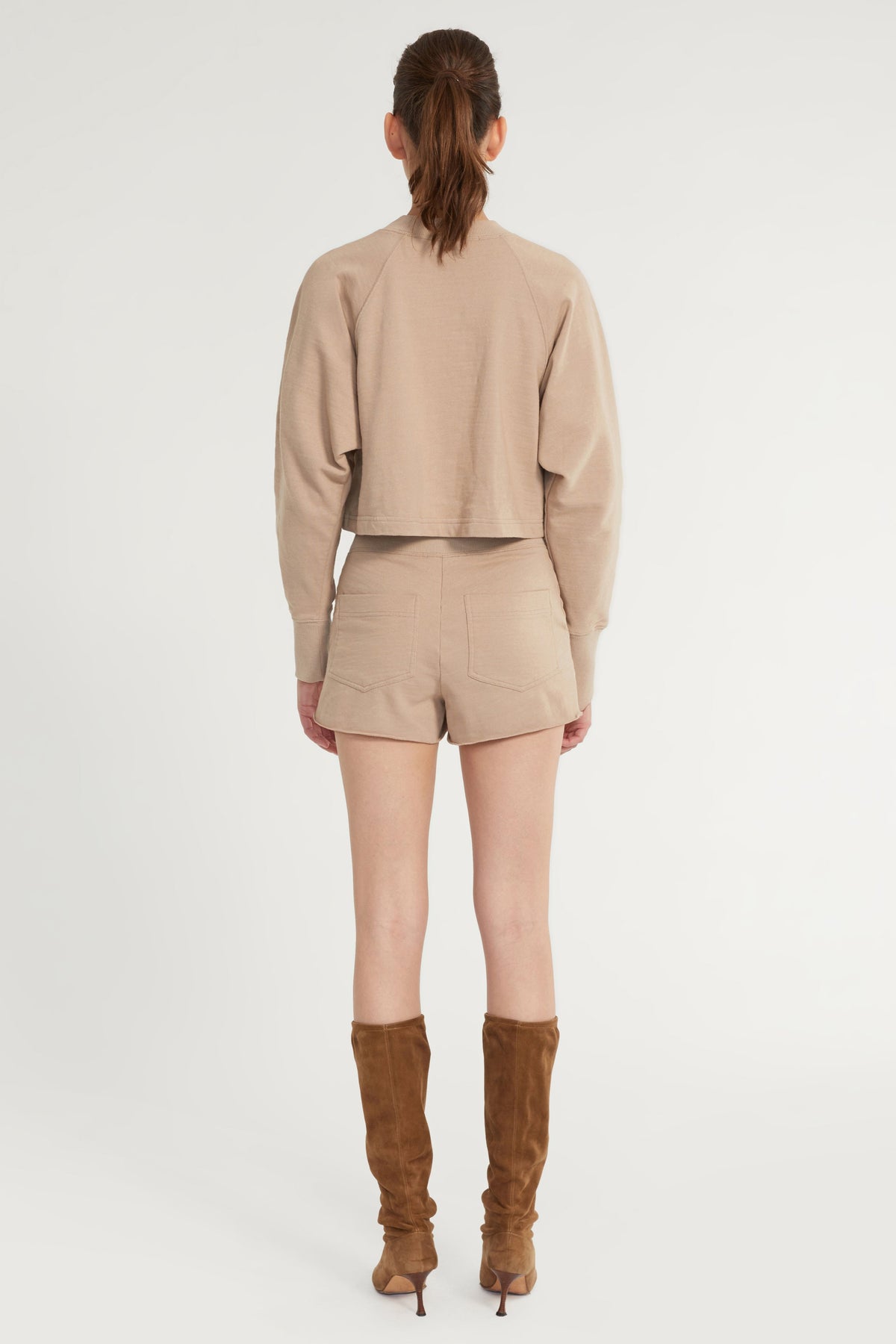 So High Waisted Slub Cotton Short in Stone Taupe