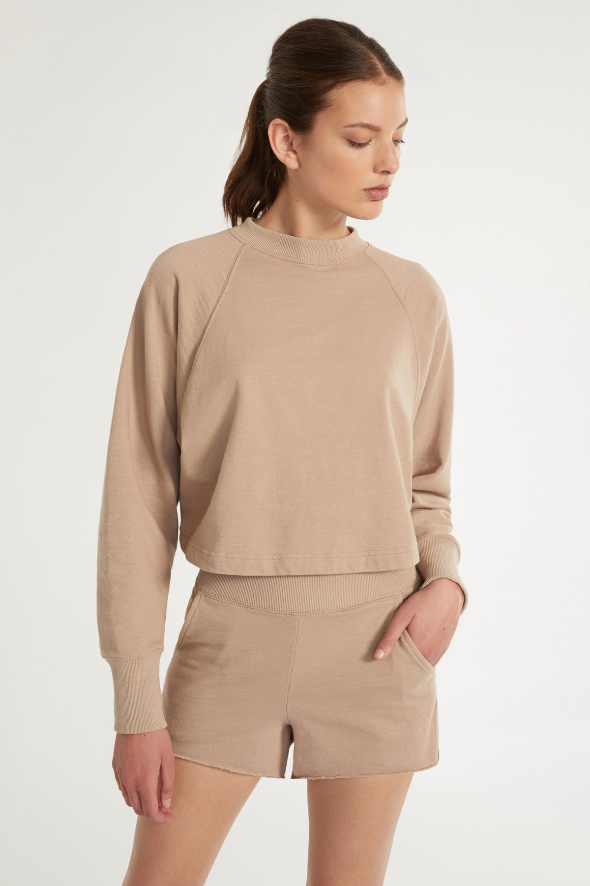So High Waisted Slub Cotton Short in Stone Taupe