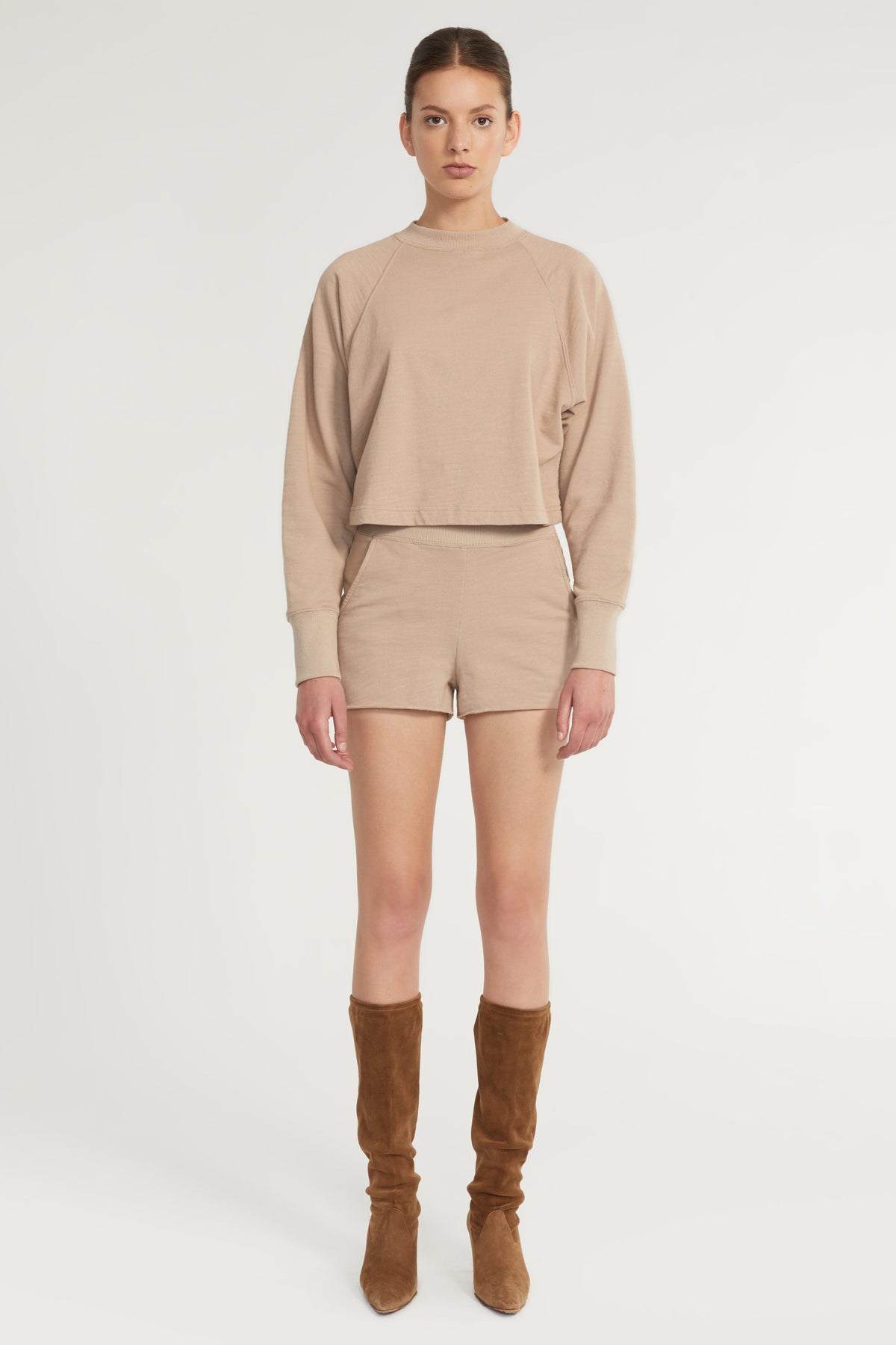 So High Waisted Slub Cotton Short in Stone Taupe