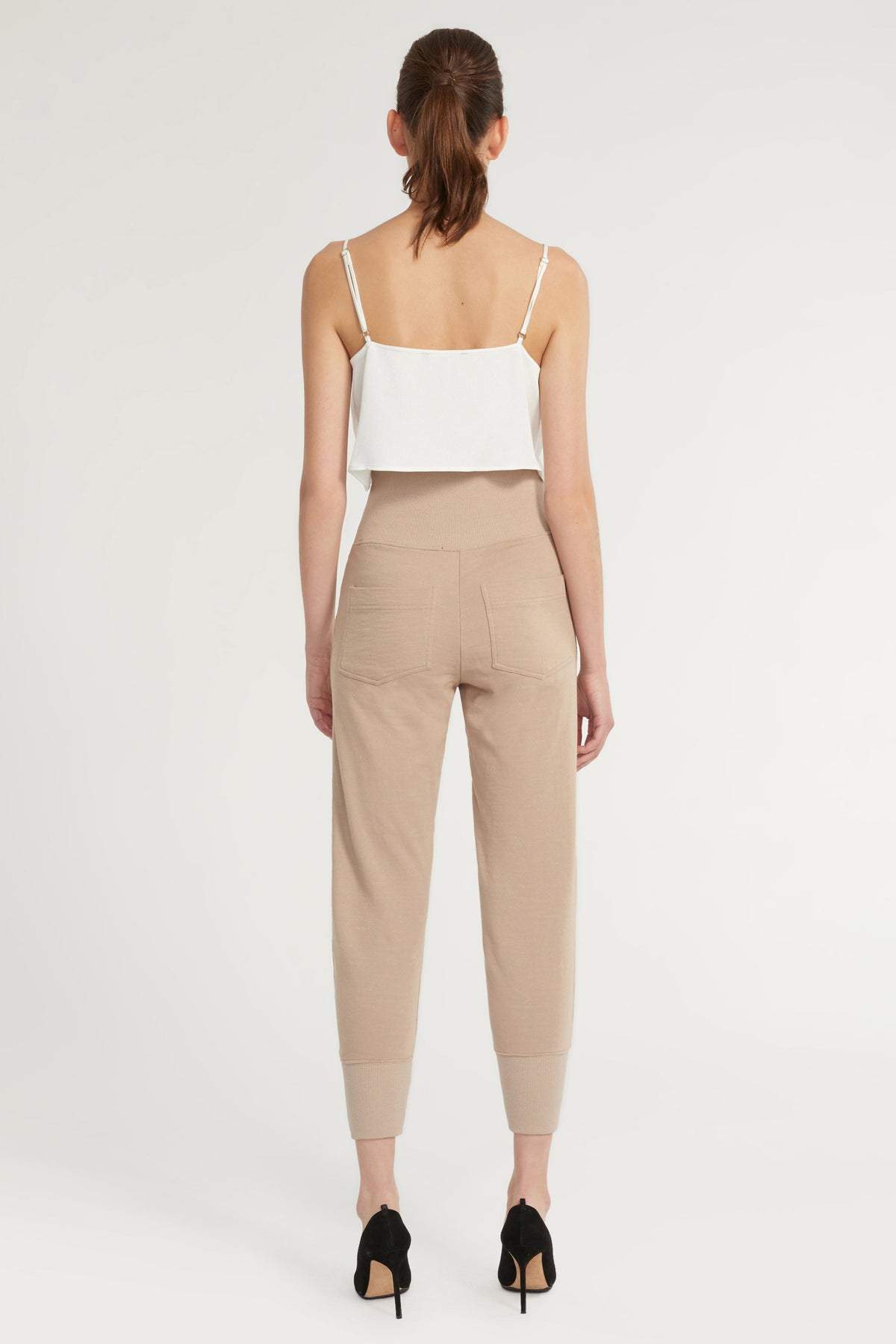 So High Waisted Slub Cotton Sweatpant in Stone Taupe