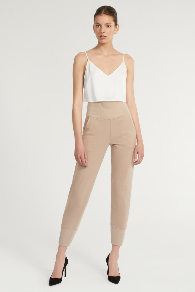 So High Waisted Slub Cotton Sweatpant in Stone Taupe