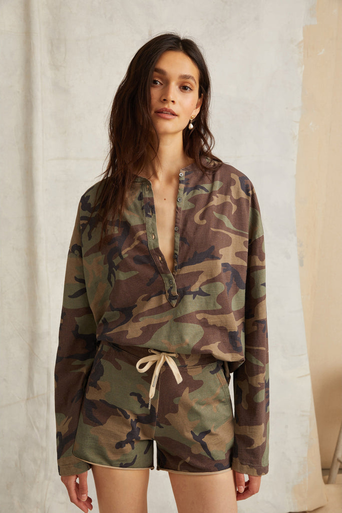 So Relaxed Boyfriend Slub Jersey Long Sleeve Camo Henley