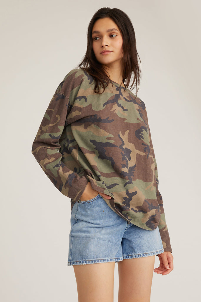 So Relaxed Boyfriend Slub Jersey Long Sleeve Camo Tee