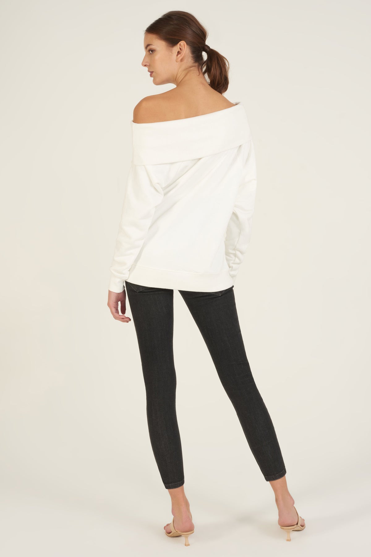 So Relaxed Off The Shoulder Plush Sweatshirt in White