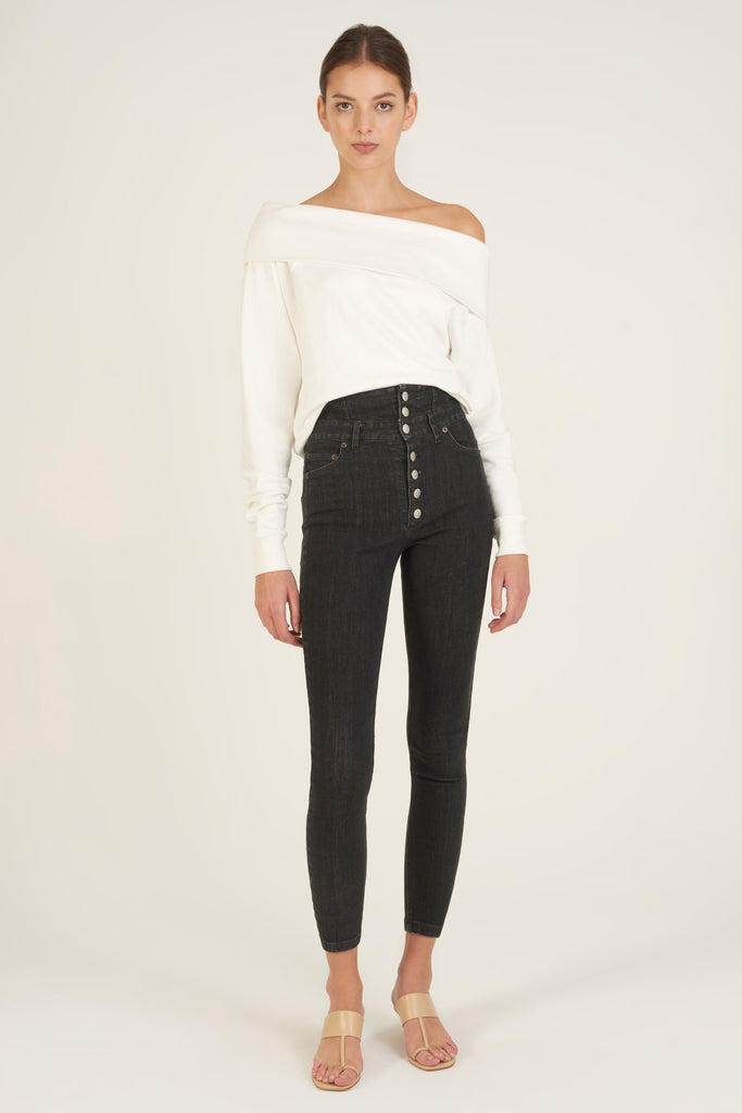 So Relaxed Off The Shoulder Plush Sweatshirt in White