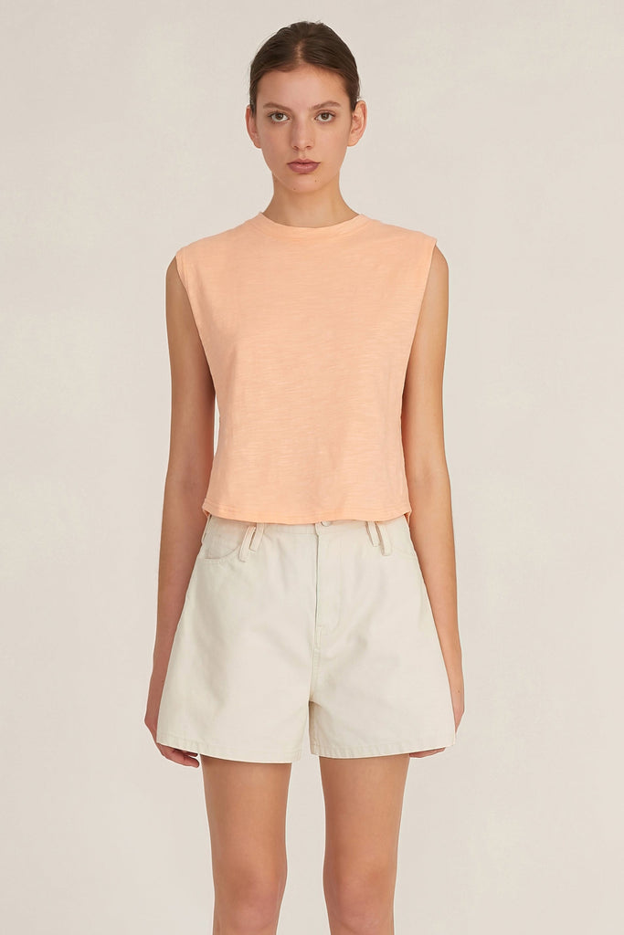 So Relaxed Slub Jersey Muscle Tee in Papaya