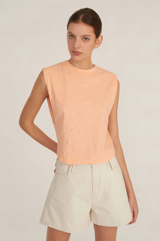 So Relaxed Slub Jersey Muscle Tee in Papaya