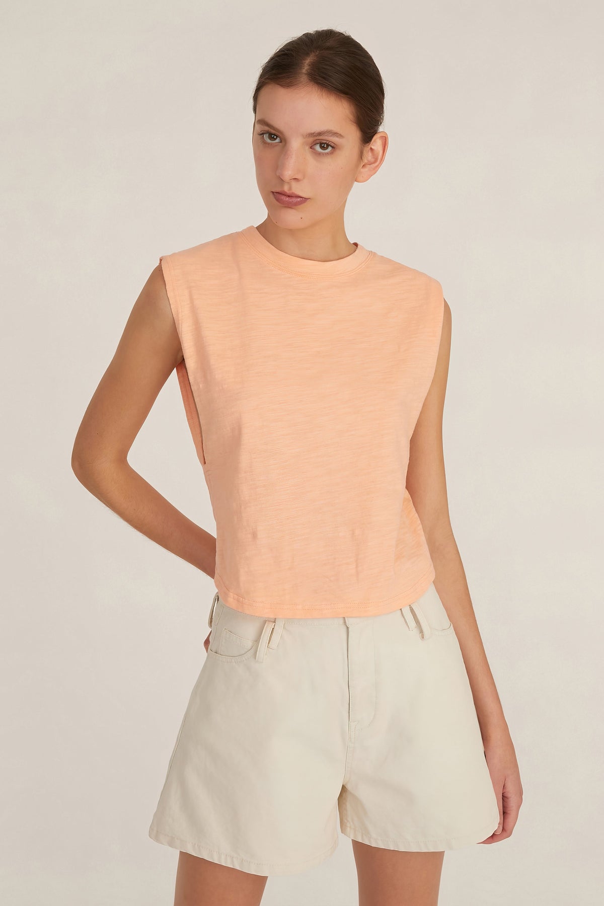 So Relaxed Slub Jersey Muscle Tee in Papaya