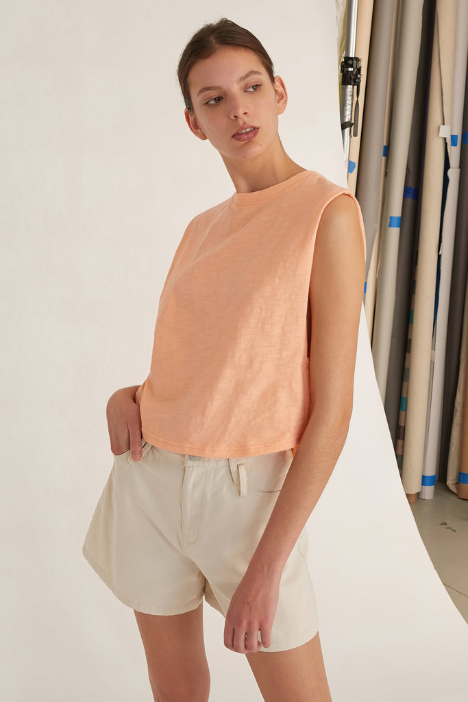 So Relaxed Slub Jersey Muscle Tee in Papaya