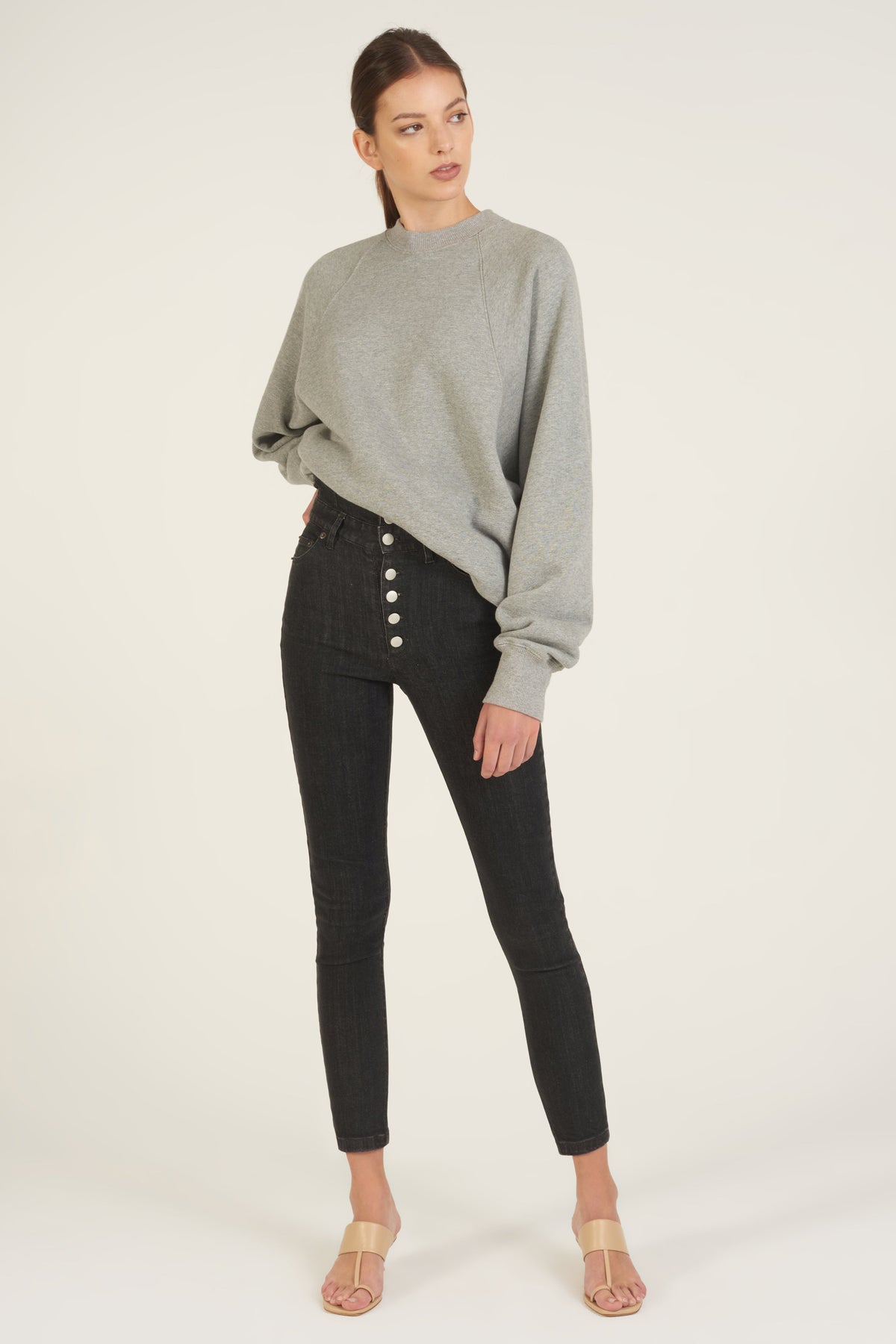 So Uptight Drop Raglan French Terry Sweatshirt in Heather Grey
