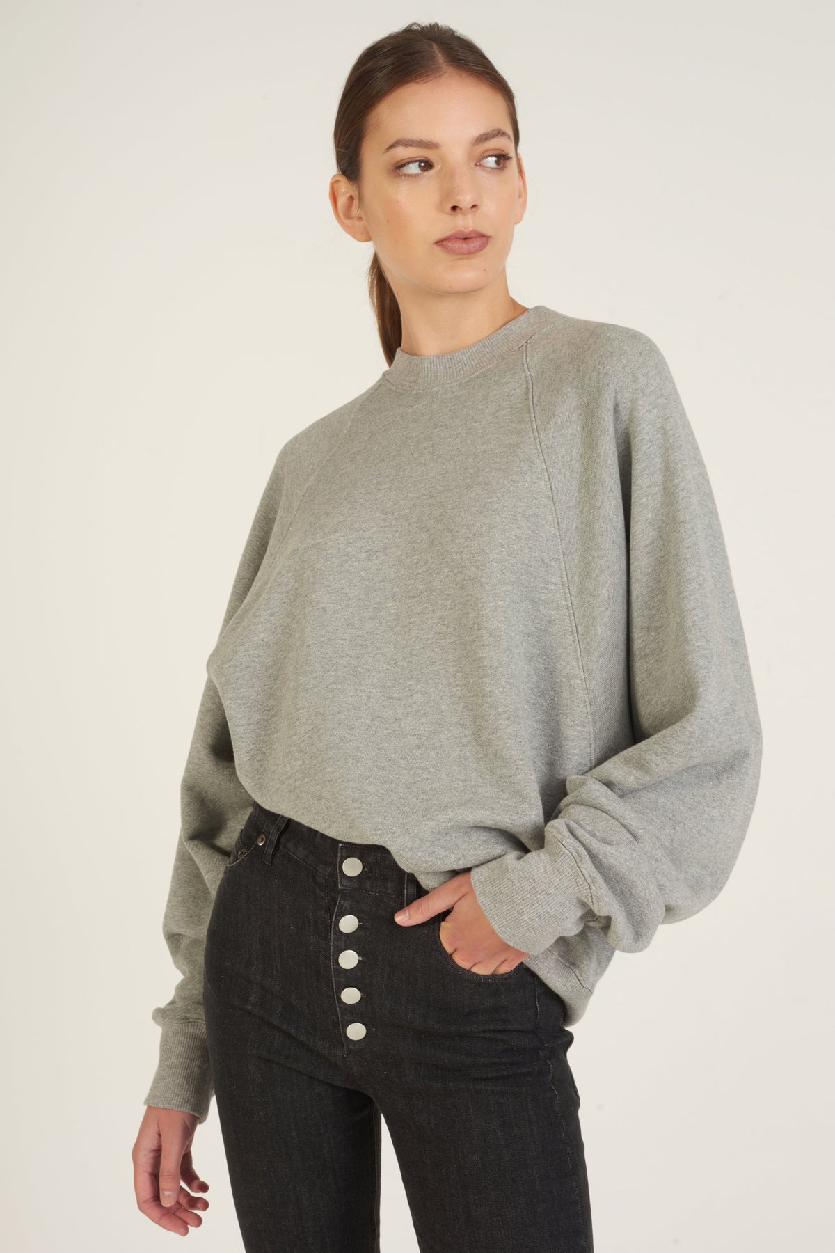 So Uptight Drop Raglan French Terry Sweatshirt in Heather Grey