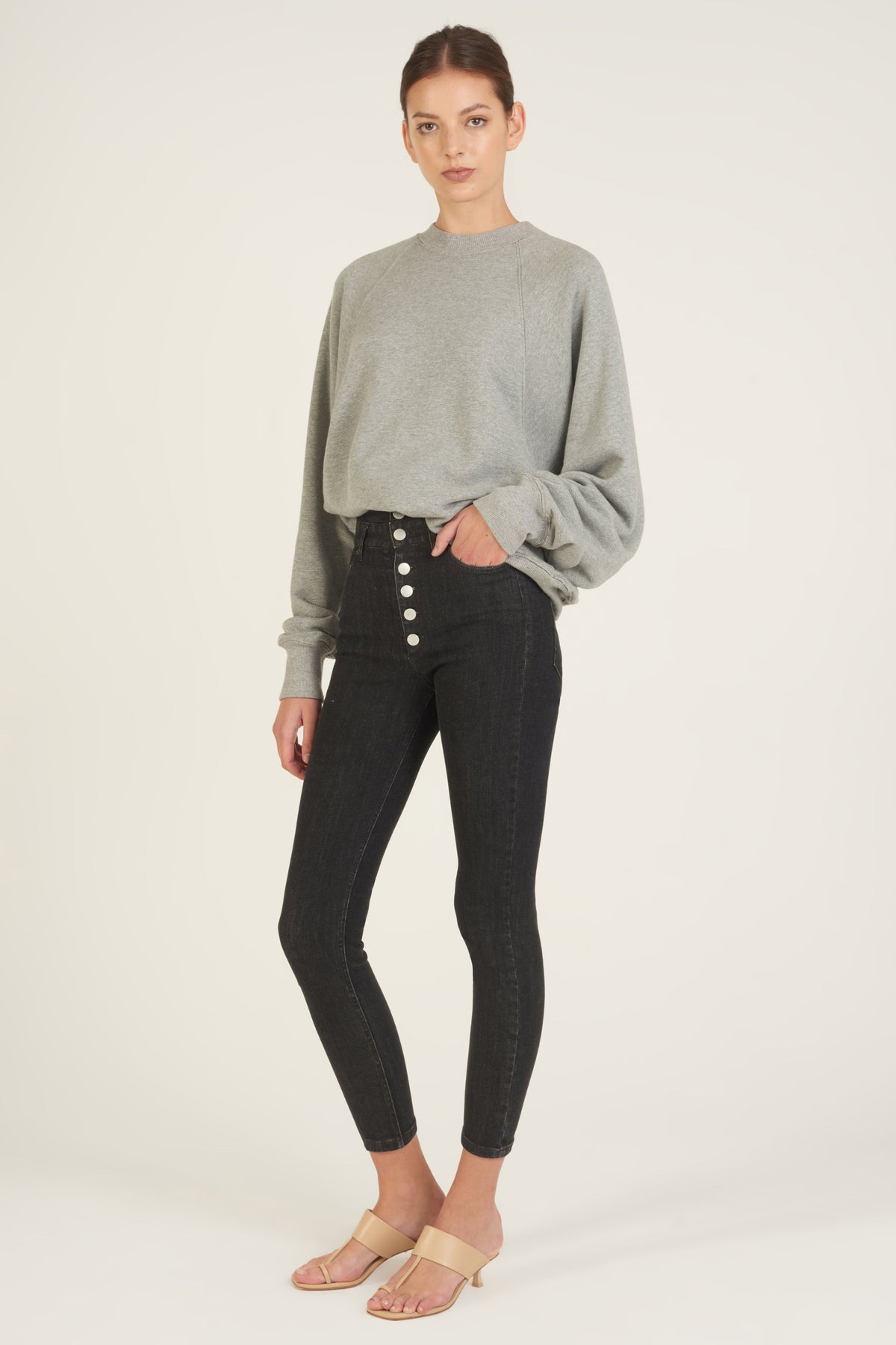 So Uptight Drop Raglan French Terry Sweatshirt in Heather Grey