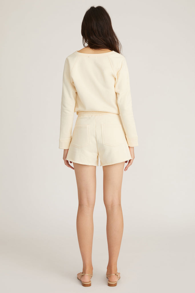 So Uptight French Terry Shrunken Plunge Henley Sweatshirt in Limoncello