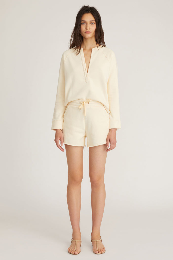 So Uptight French Terry Shrunken Plunge Henley Sweatshirt in Limoncello