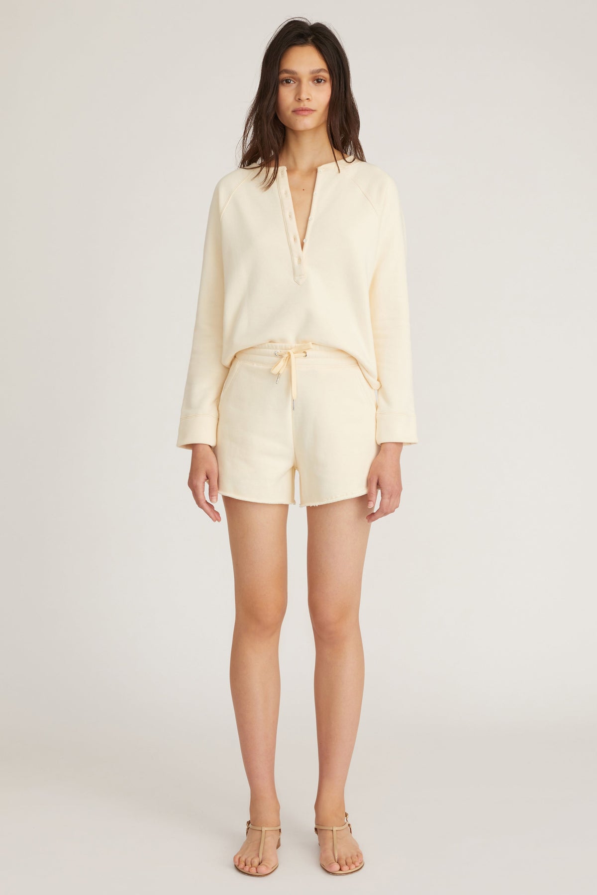 So Uptight French Terry Shrunken Plunge Henley Sweatshirt in Limoncello