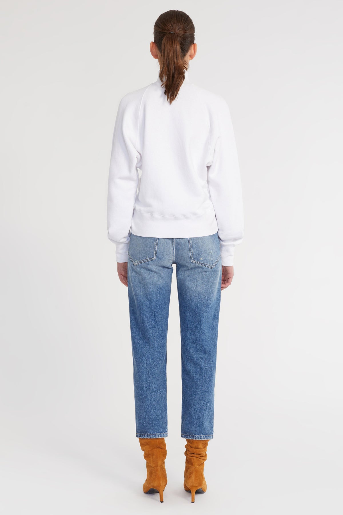 So Uptight French Terry Funnel Neck Zip Sweatshirt in White