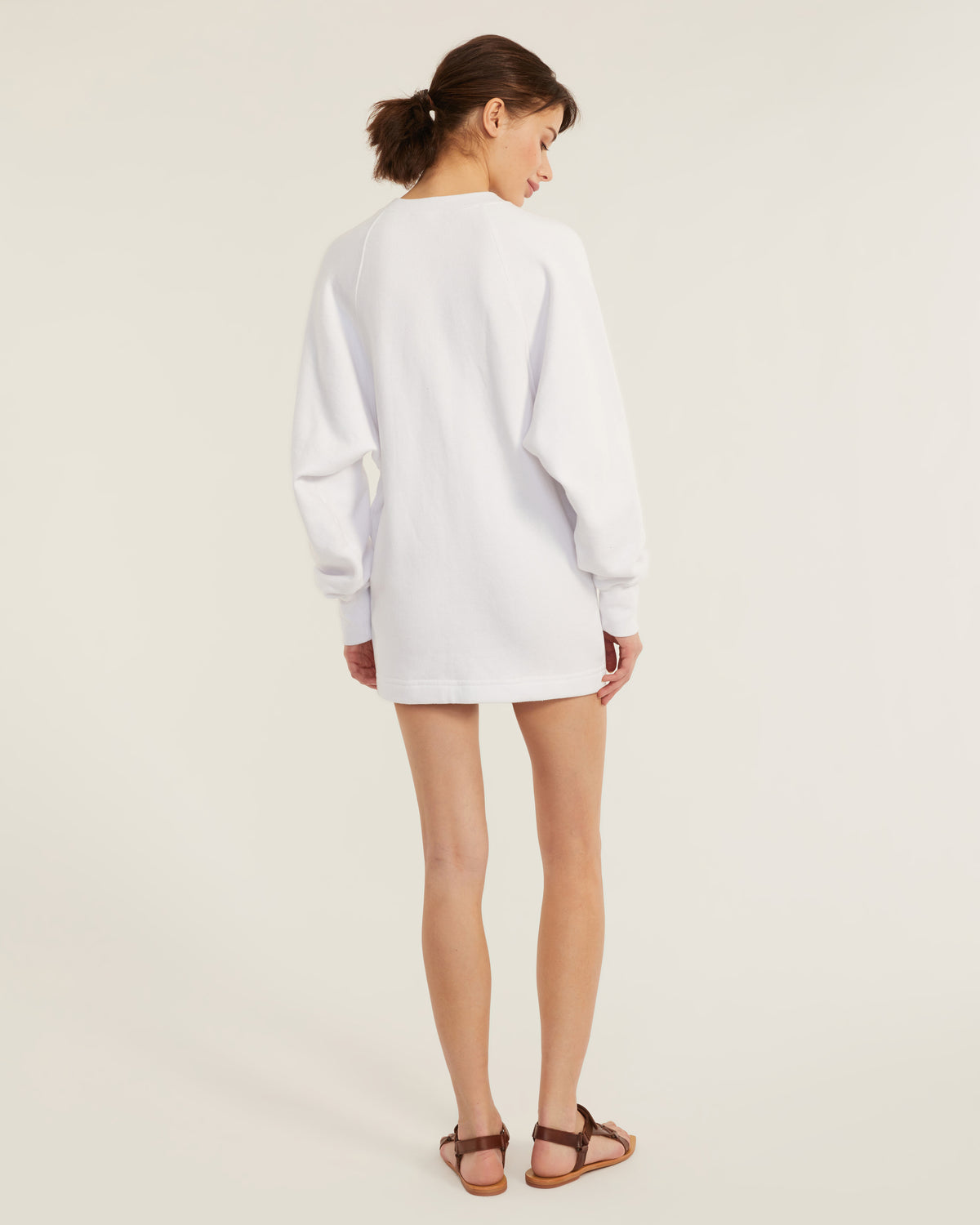So Uptight French Terry Plunge Henley Sweatshirt Dress in White