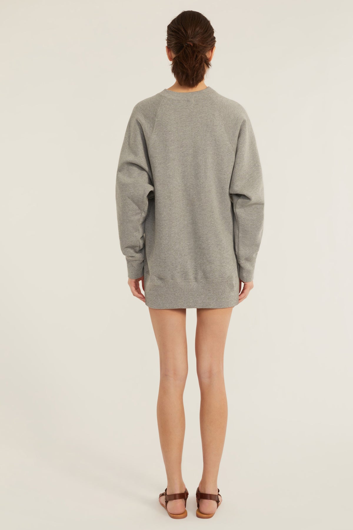 So Uptight French Terry Raglan Crew Sweatshirt Dress in Heather Grey