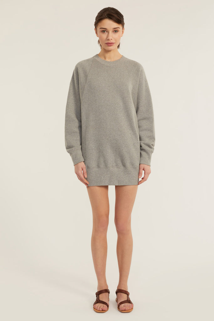 So Uptight French Terry Raglan Crew Sweatshirt Dress in Heather Grey