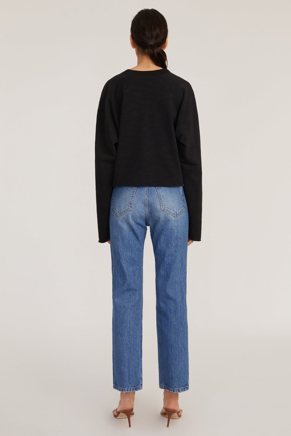 So Uptight Lightweight Slub Cotton Plunge Henley in Black