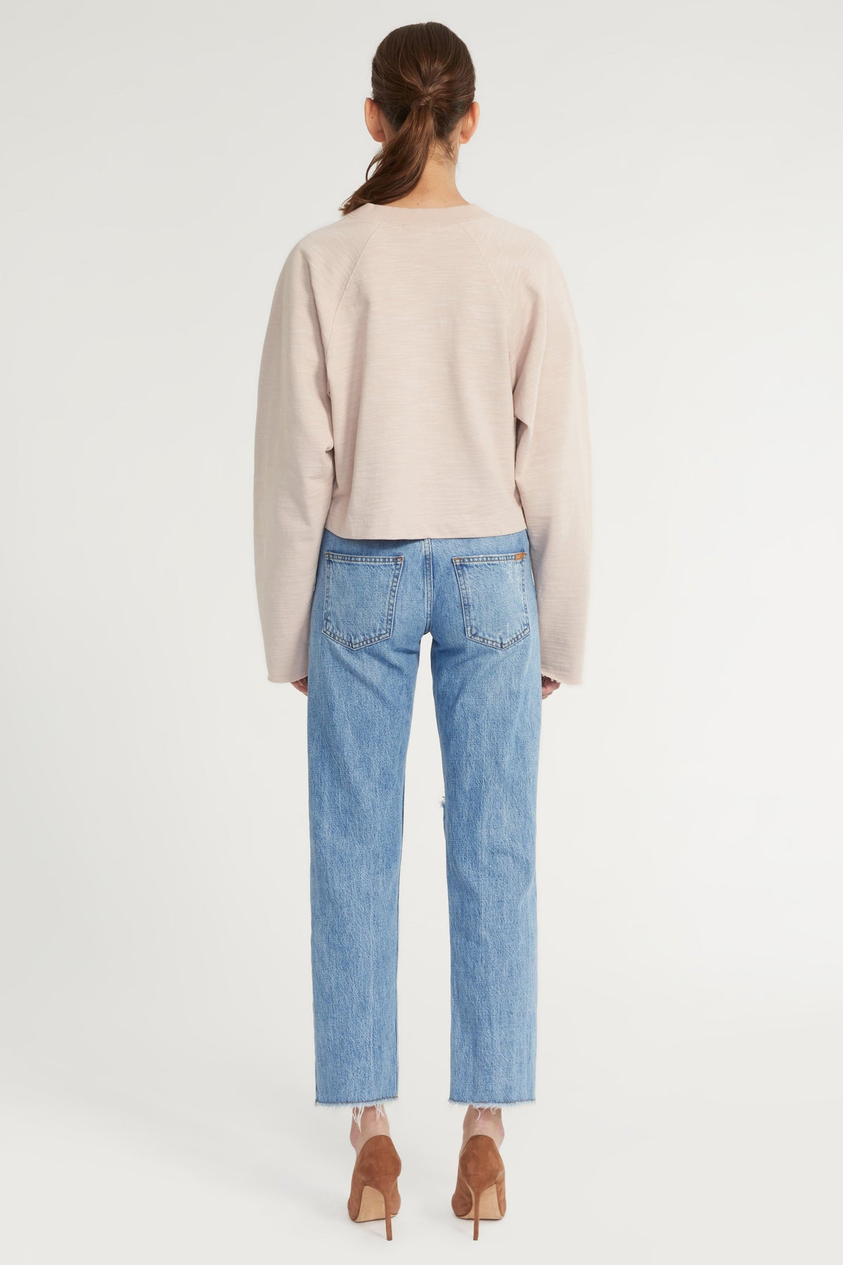 So Uptight Lightweight Slub Cotton Plunge Henley in Quartz