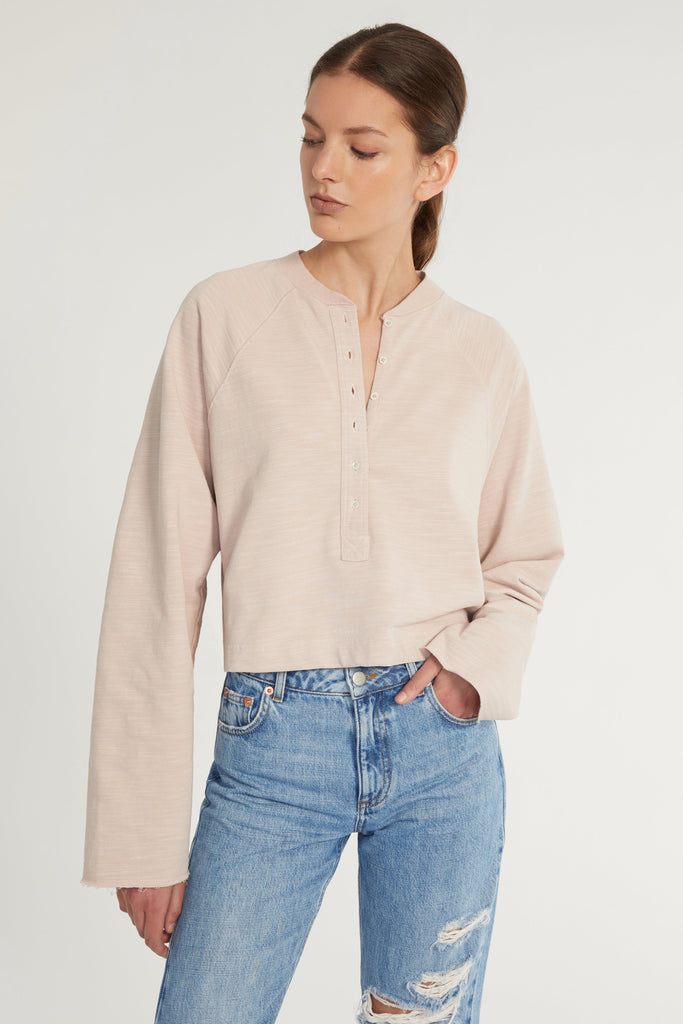 So Uptight Lightweight Slub Cotton Plunge Henley in Quartz