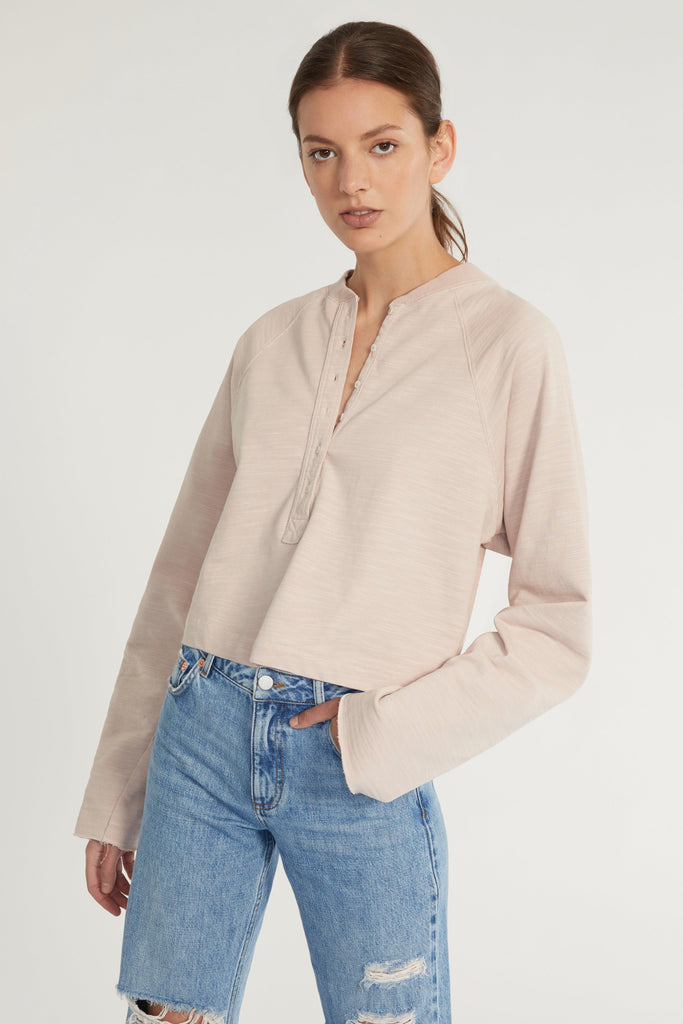 So Uptight Lightweight Slub Cotton Plunge Henley in Quartz