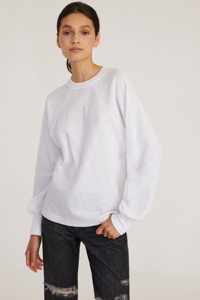So Uptight Waffle Knit Crewneck in White | MARISSA WEBB