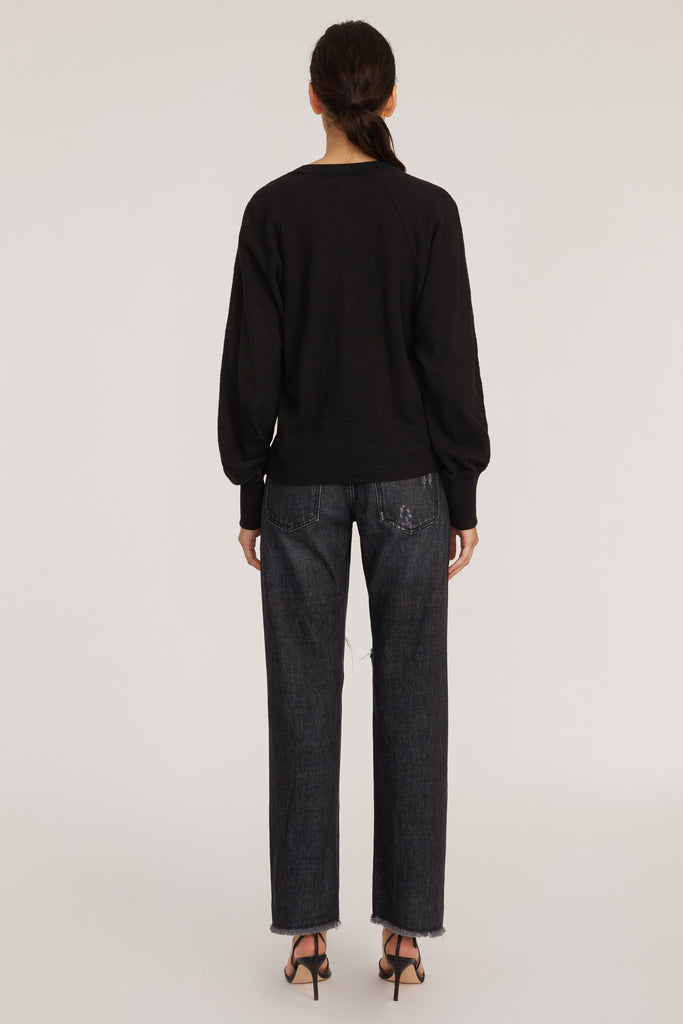 So Uptight Waffle Knit Henley in Black